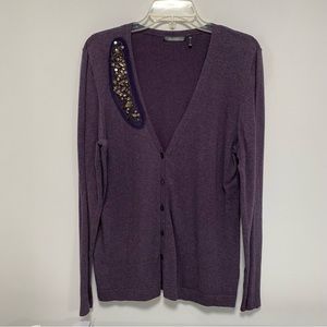 Sequin embellished front purple cardigan